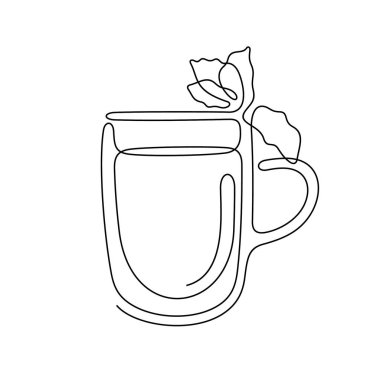 Bir fincan çay çizgisi simgesi, basitçe vektör illüstrasyonu  