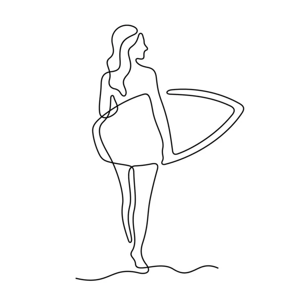 Surfer Mädchen Linie Symbol Einfach Vektorillustration — Stockvektor