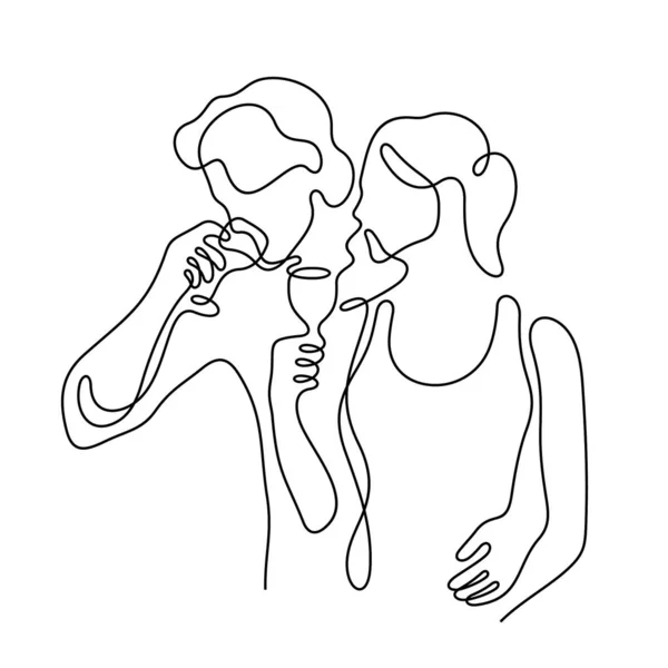 Couple Boire Vin Ligne Icône Illustration Vectorielle Simple — Image vectorielle