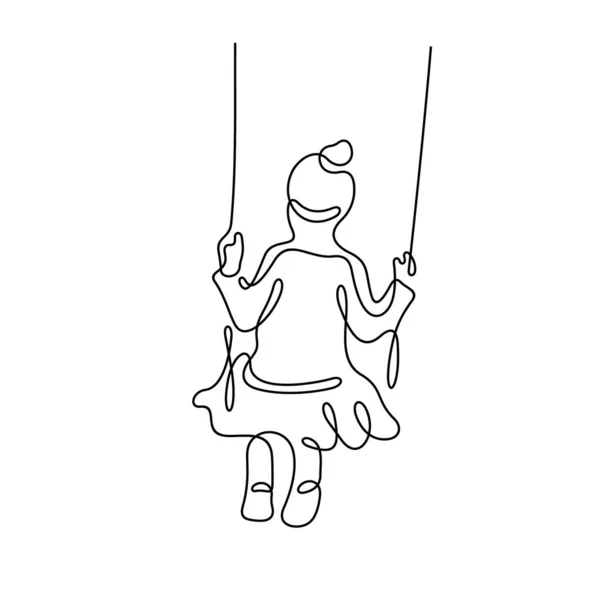 Meisje Swing Lijn Pictogram Gewoon Vector Illustratie — Stockvector