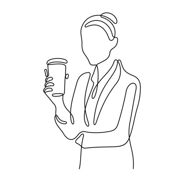 Kahve Çizgisi Simgesi Olan Kadın Basitçe Vektör Çizimi — Stok Vektör