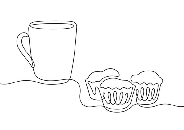 Kaffe Och Muffins Linje Ikon Helt Enkelt Vektor Illustration — Stock vektor