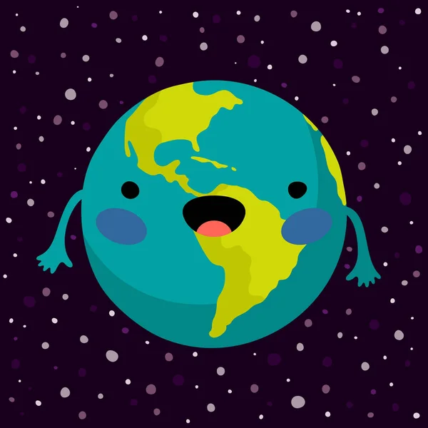 Kawaii Earth Icon Einfach Vektorillustration — Stockvektor