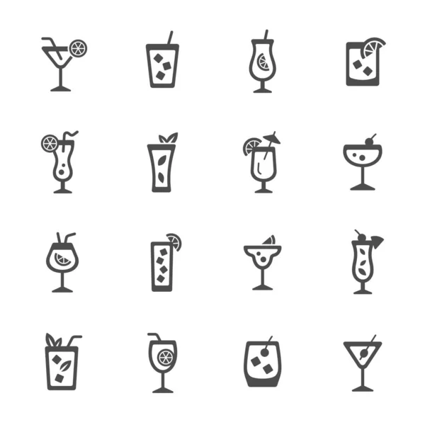 Uppsättning Cocktails Ikoner Helt Enkelt Vektor Illustration — Stock vektor