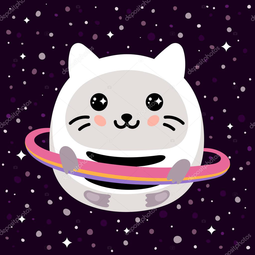 cat planet icon, simply vector illustration   