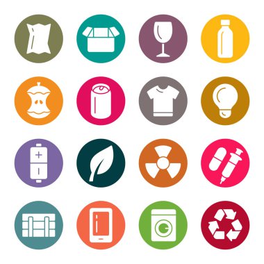 Atık ayıklama simgeleri kümesi, basitçe vektör illüstrasyonu    