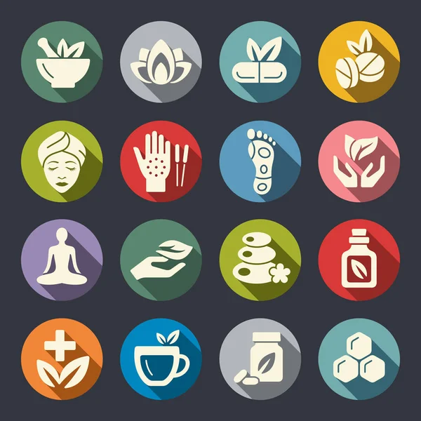 Set Van Alternatieve Geneeskunde Iconen Simpelweg Vectorillustratie — Stockvector