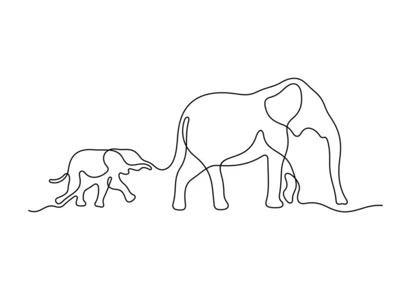 Mom Baby Elephants Line Icon Simply Vector Illustration — ストックベクタ