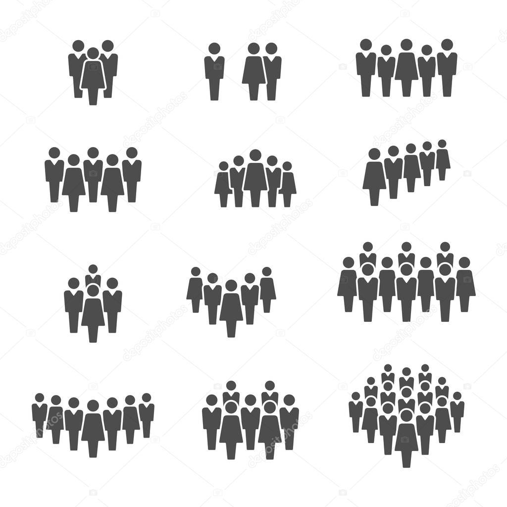 people equal groups line icons, simply vector illustration  