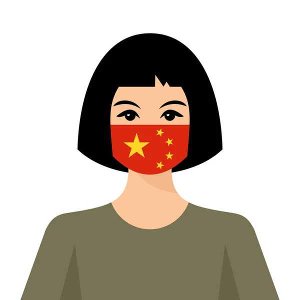 Cara Mujer Con Máscara China — Vector de stock