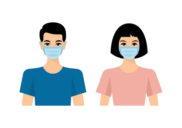 Jeune Homme Femme Avec Masques — Image vectorielle