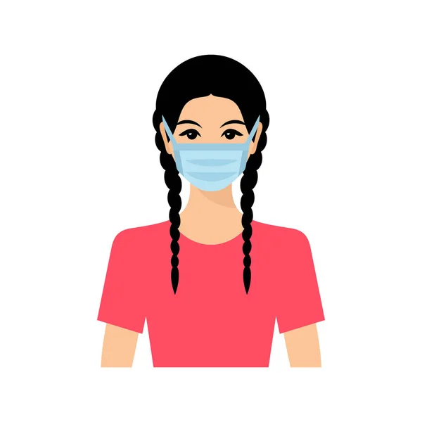 Tıbbi Maskeli Kız — Stok Vektör