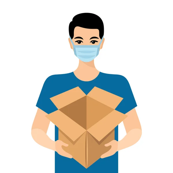 Courier Box Wearing Mask — Stock Vector