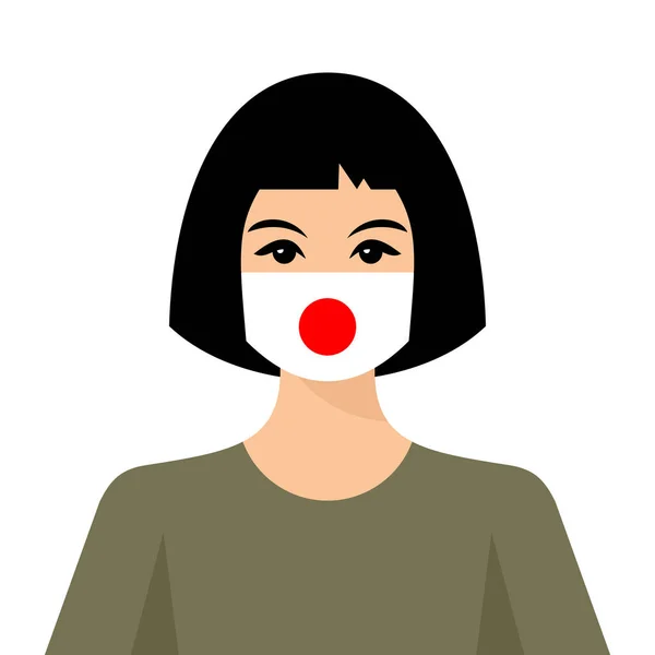 Japansk Flicka Flagga Mask Vektor Illustration — Stock vektor