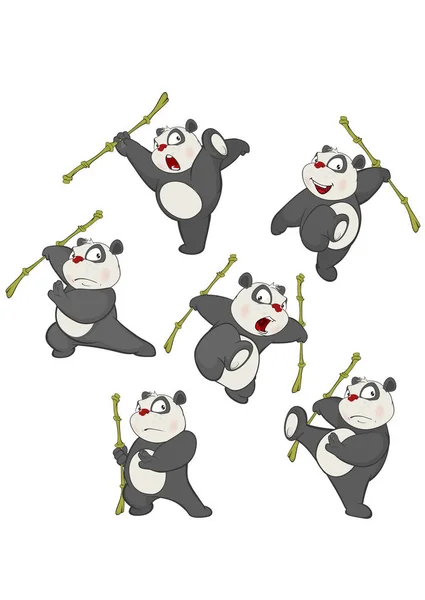 Hand-drawn panda character set — Stock Vector