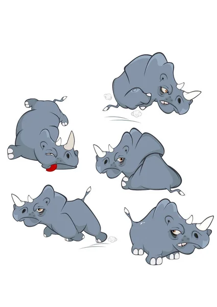 Hand-drawn rhino character set — Stock Vector