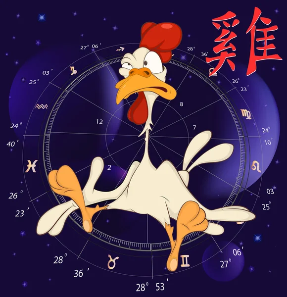 Dessin animé zodiaque du coq — Image vectorielle