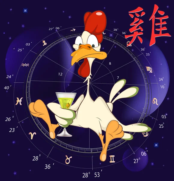 Zodiaco de dibujos animados de gallo — Vector de stock