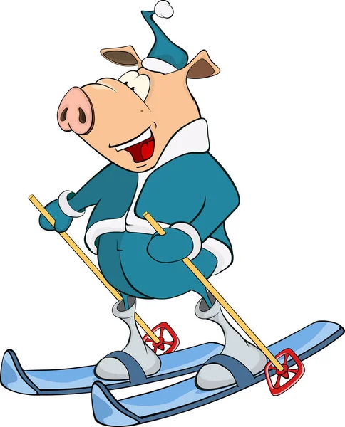 Cartoon pig skier — Stock Vector