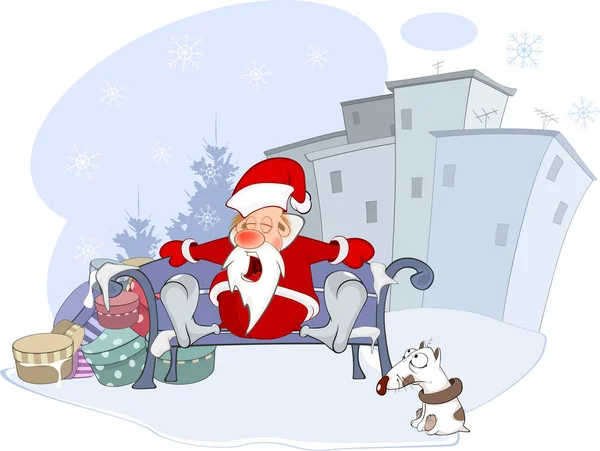 Santa Claus resting on bench — Stock Vector
