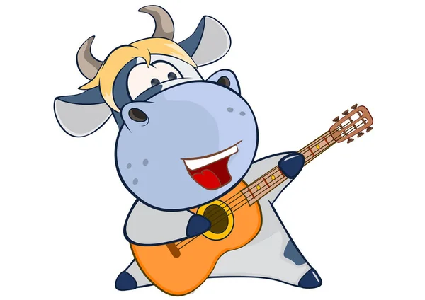 Cartoon hippo playing guitar — Stock Vector