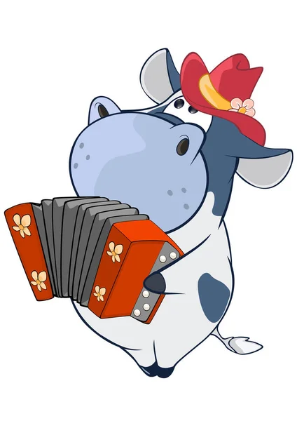 Cartoon hippo playing accordion — Stock Vector