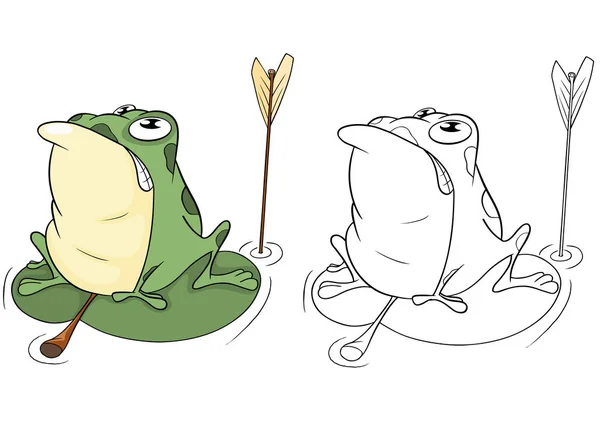 Kreslený žába sedící na nehte se šipkou — Stockový vektor