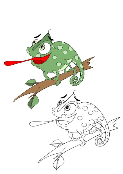 Dibujos animados lindo lagarto con lengua roja — Archivo Imágenes Vectoriales