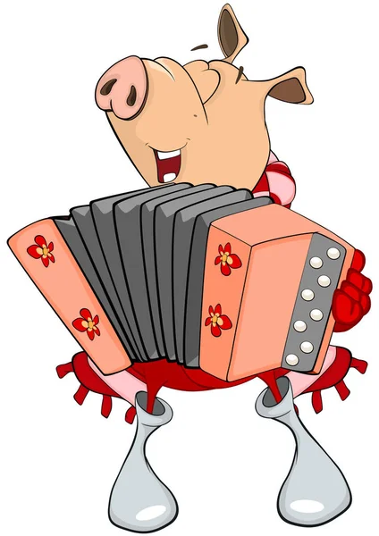 Cartoon pig playing accordion — Stock Vector