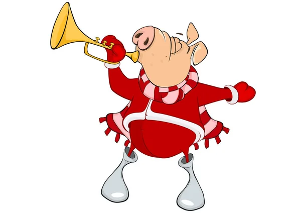 Cartoon pig playing trumpet — Stock Vector