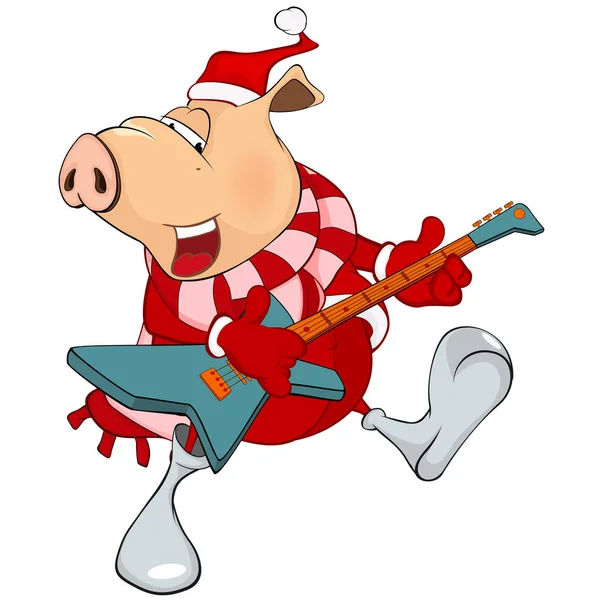 Cartoon pig playing electronic guitar — Stock Vector