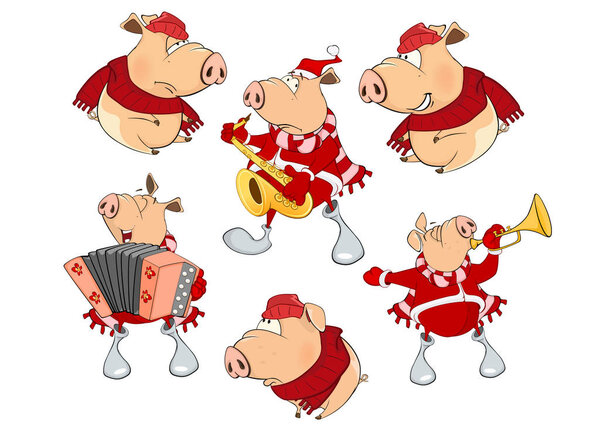 мультяшный набор свиней в красной одежде
