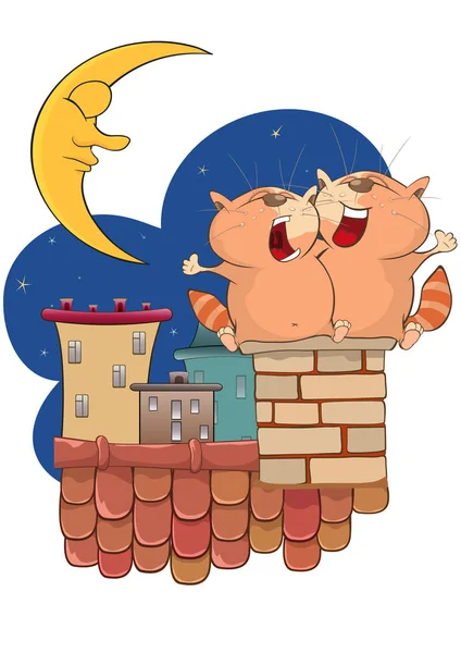 Koty kotów kreskówka siedzi na komin i miauczenie — Wektor stockowy