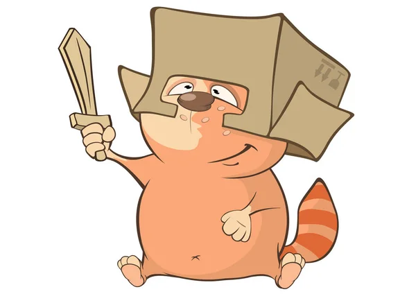 Cartoon kat met houten zwaard en box — Stockvector