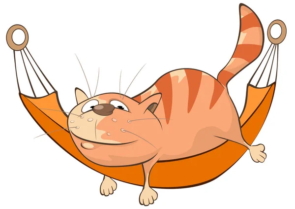 Cartoon söt katt ligga i hängmatta — Stock vektor