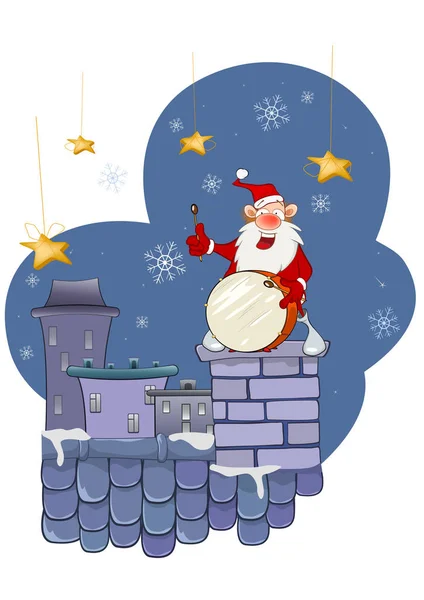 Santa Claus müzisyen bir çatı üzerinde. — Stok Vektör