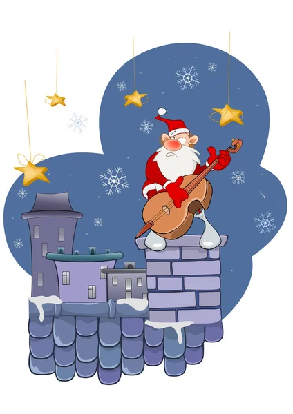 Santa Claus Musician on a Roof. — Stock Vector