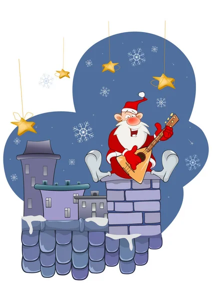 Babbo Natale un suonatore di fisarmonica sul tetto — Vettoriale Stock