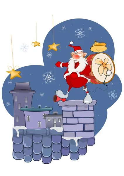 Père Noël Musicien sur un toit — Image vectorielle