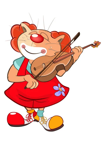 Cute Cat Clown violist. — Stockvector
