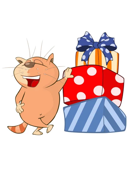 Lindo gato y regalos — Vector de stock