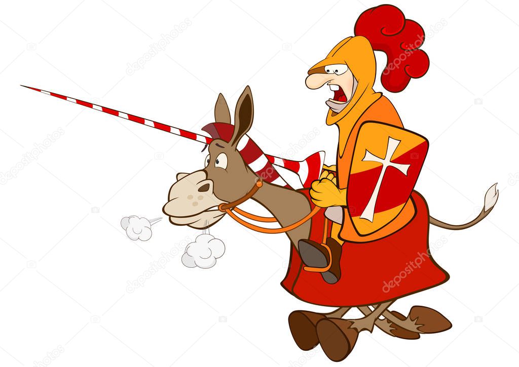 Cartoon Knight On Donkey