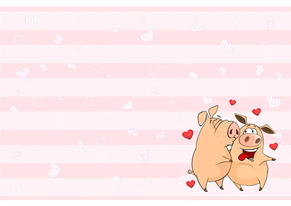 귀여운 돼지와 함께 발렌타인 카드 — 스톡 벡터