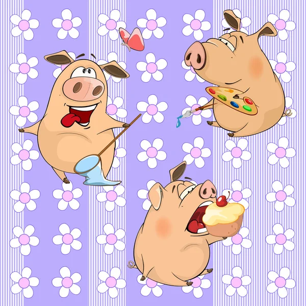 Lindos cerdos divertidos — Vector de stock