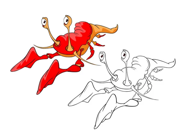 Illustration du homard rouge. Livre de coloriage de personnage de bande dessinée — Image vectorielle