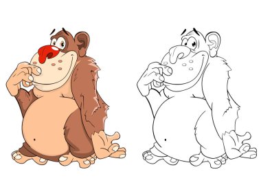 Sevimli maymun Illustration. Çizgi film karakteri. Boyama kitabı