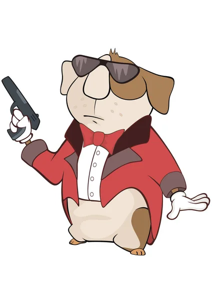 Illustration of a Guinea Pig Gangster. Cartoon Character — Stock Vector