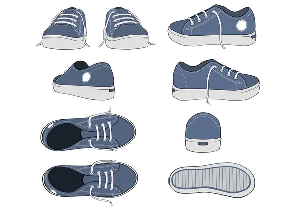 Illustrazione di un set completo di scarpe da ginnastica sportive — Vettoriale Stock