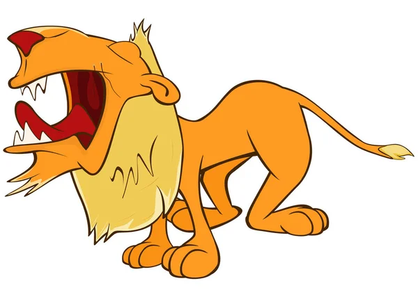 Illustrazione di un leone giallo divertente. Personaggio cartone animato — Vettoriale Stock