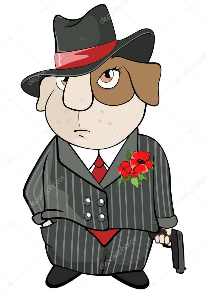  Illustration of a Guinea Pig Gangster. Cartoon Character